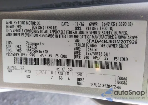 2016 Ford Fiesta Se from USA, damaged, VIN 3FADP4BJ9GM207929
